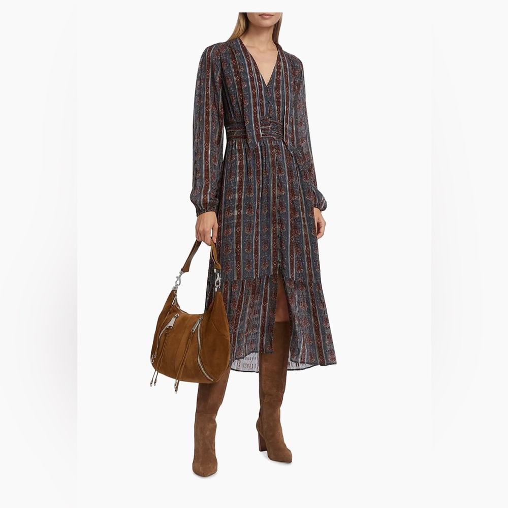 PAIGE Gallery Striped Silk Midi-Dress, NWT, 00